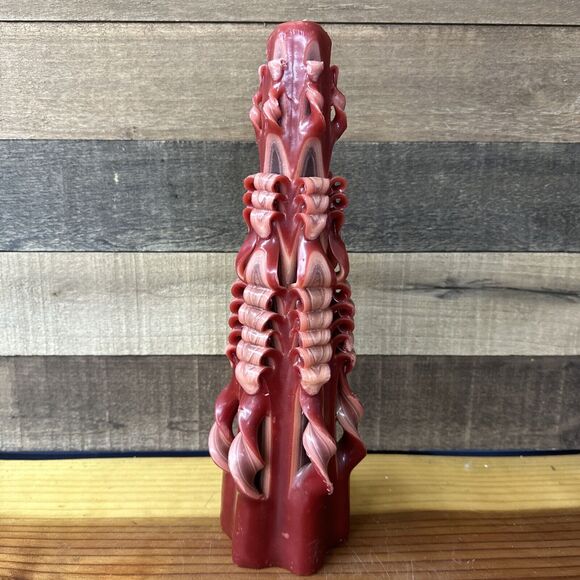 Maroon Hand carved Candle 15” Tall Never Lit - Picture 6 of 9